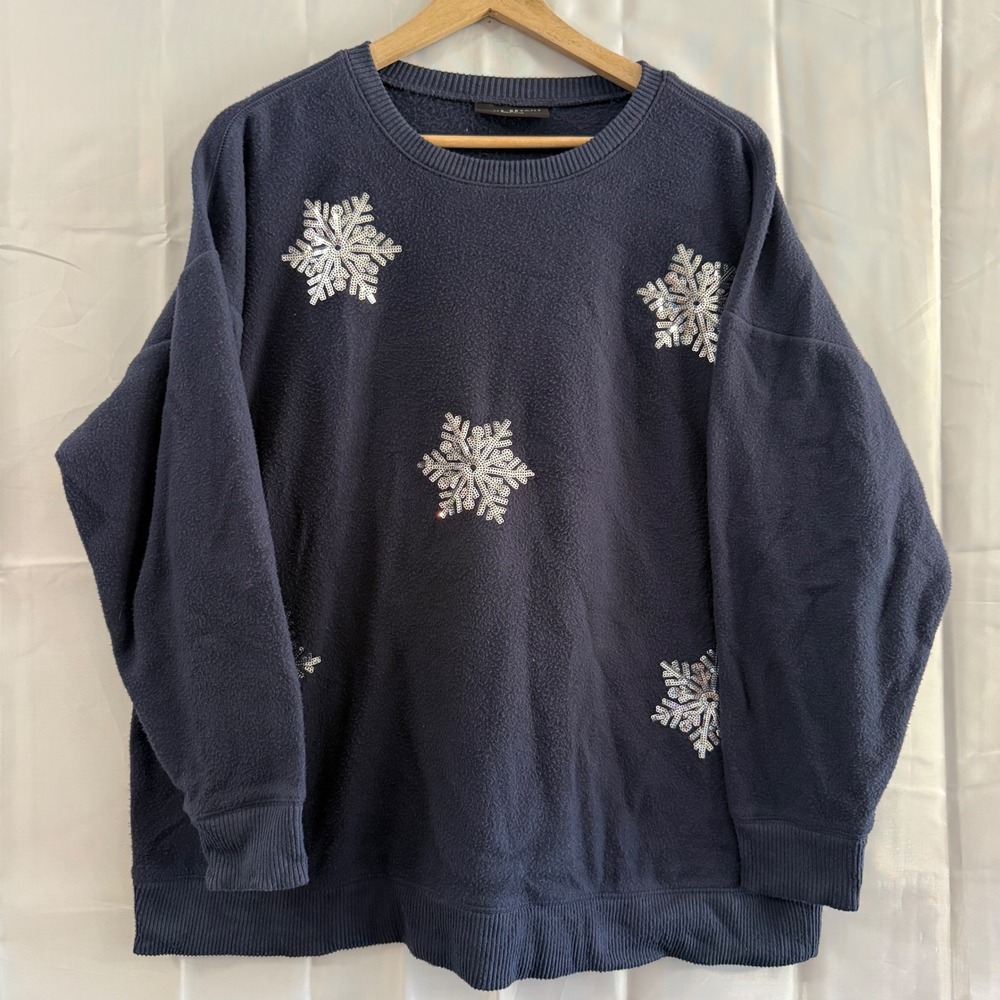Lane Bryant Navy Fleece Sequin Snowflake Sweatshirt Plus Size 14/16 Holiday Blue